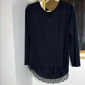 LC Lauren Conrad Black Long Sleeve Top with Lace Hem